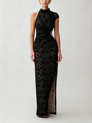 Lace Cutout High Slit Bodycon Maxi Dress