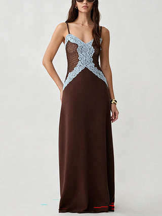 Spaghetti Strap Lace Bodice Formal Maxi Dress