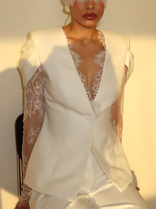 Elegant Cutout Sleeve Lace Panel Blazer Top