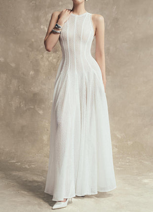Halter Knit Textured Sleeveless Flowy Maxi Dress