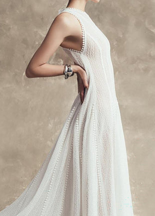 Halter Knit Textured Sleeveless Flowy Maxi Dress