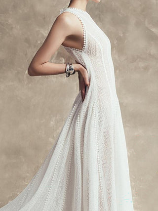 Halter Knit Textured Sleeveless Flowy Maxi Dress