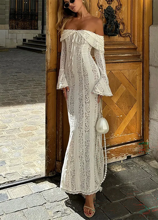 Off-the-Shoulder Lace Maxi Dress