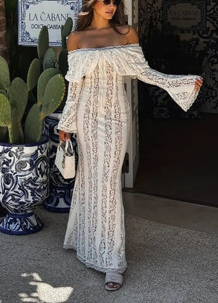 Off-the-Shoulder Lace Maxi Dress