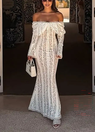 Off-the-Shoulder Lace Maxi Dress