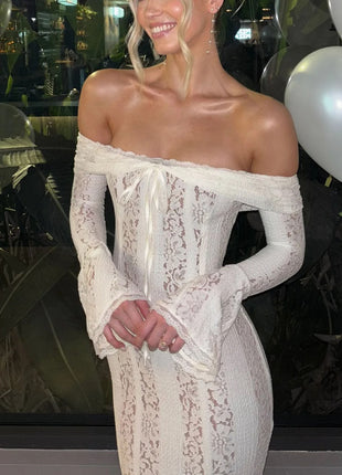 Off-the-Shoulder Lace Maxi Dress