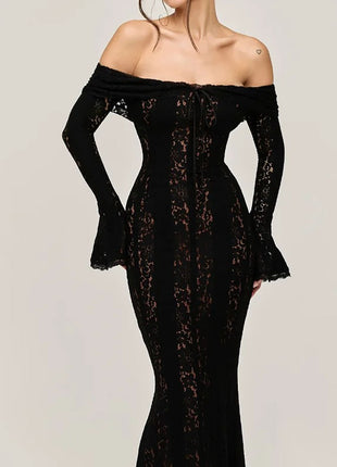 Off-the-Shoulder Lace Maxi Dress