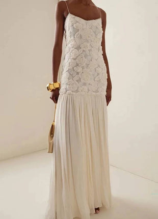 3D Floral Lace Strappy Maxi Dress