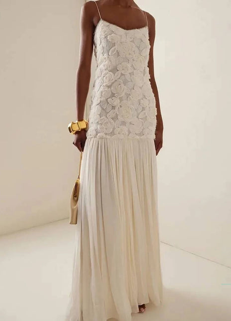 3D Floral Lace Strappy Maxi Dress
