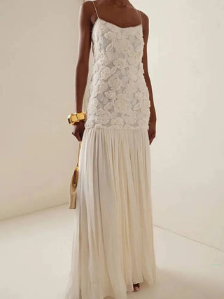3D Floral Lace Strappy Maxi Dress