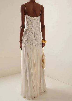3D Floral Lace Strappy Maxi Dress