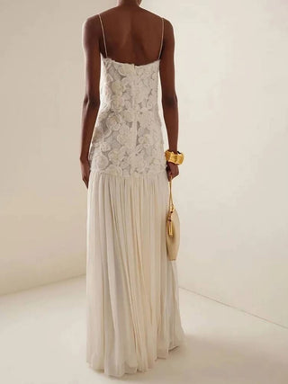 3D Floral Lace Strappy Maxi Dress