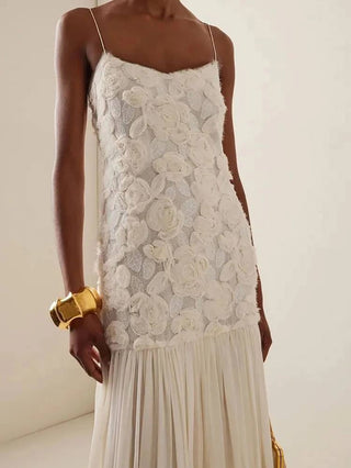 3D Floral Lace Strappy Maxi Dress