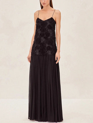 3D Floral Lace Strappy Maxi Dress