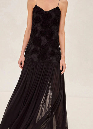 3D Floral Lace Strappy Maxi Dress