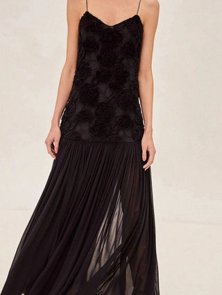3D Floral Lace Strappy Maxi Dress
