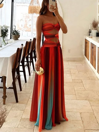 Gradient Cutout Twisted Vacation Dress
