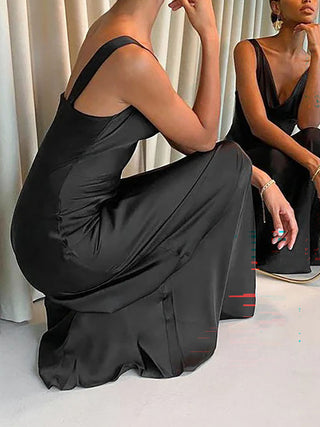Sexy Ice Silk Backless Maxi Dress