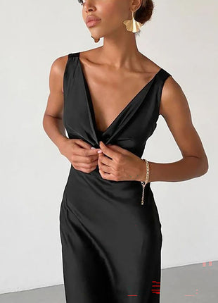 Sexy Ice Silk Backless Maxi Dress