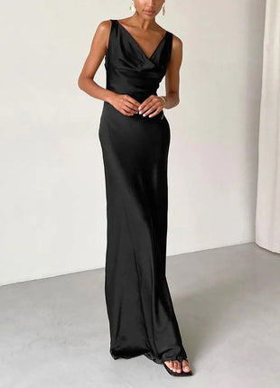 Sexy Ice Silk Backless Maxi Dress
