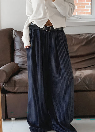 Women's Retro Striped Loose-Fit High-Waisted Wide-Leg Pants
