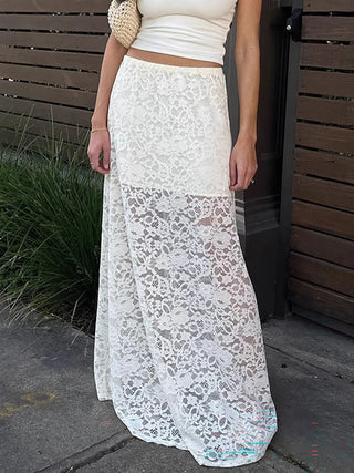 Jacquard Cutout Lace Maxi Skirt