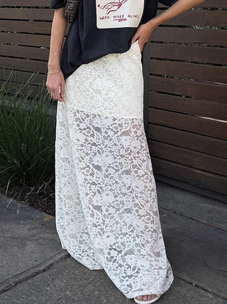 Jacquard Cutout Lace Maxi Skirt