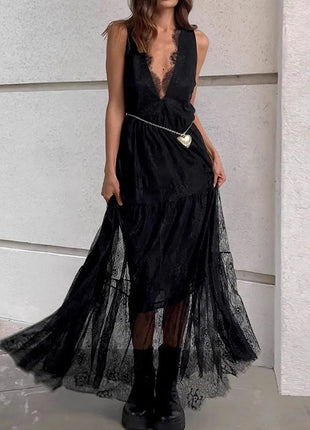 Sexy Lace Backless Maxi Dress