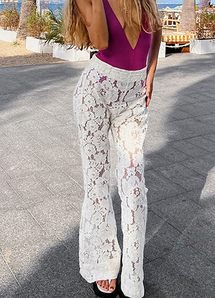 Women Cotton Lace Jacquard Pants
