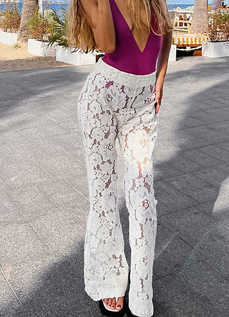 Women Cotton Lace Jacquard Pants