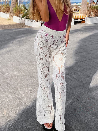 Women Cotton Lace Jacquard Pants