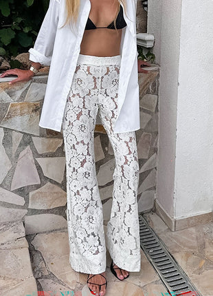 Women Cotton Lace Jacquard Pants