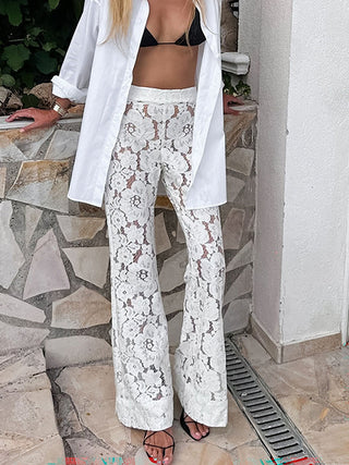 Women Cotton Lace Jacquard Pants