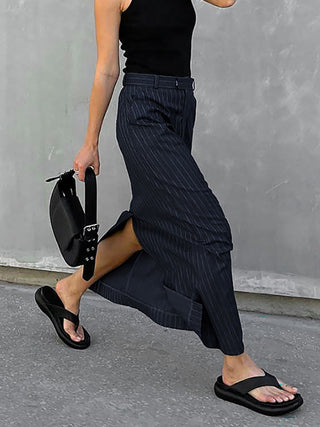 Striped Printed Straight-Cut Skirt