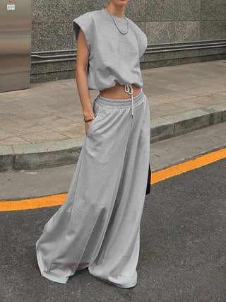 Sleeveless Pullover & Wide-Leg Sweatpants Two-Piece Set