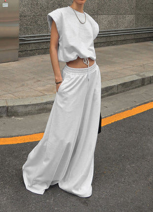 Sleeveless Pullover & Wide-Leg Sweatpants Two-Piece Set