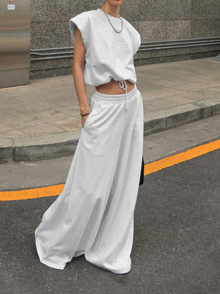 Sleeveless Pullover & Wide-Leg Sweatpants Two-Piece Set