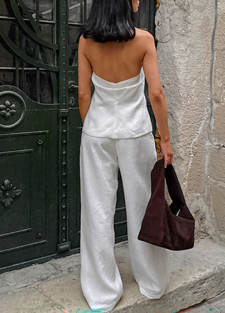 Cotton Casual Backless Tank Top & Wide-Leg Pants Two-Piece Set