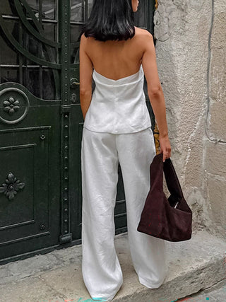 Cotton Casual Backless Tank Top & Wide-Leg Pants Two-Piece Set
