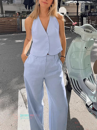 Cotton Backless Top & Pants Two-Piece Set