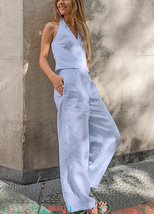 Cotton Backless Top & Pants Two-Piece Set