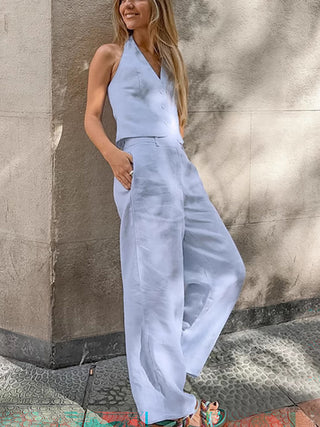 Cotton Backless Top & Pants Two-Piece Set