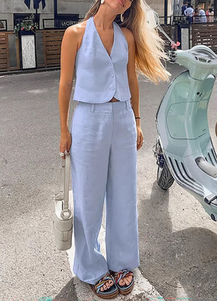 Cotton Backless Top & Pants Two-Piece Set