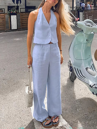 Cotton Backless Top & Pants Two-Piece Set