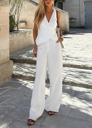 Cotton-V-Neck Vest & Pants Two-Piece Set