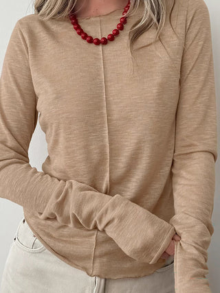 Solid-Color Crew Neck Long-Sleeve Pullover T-Shirt