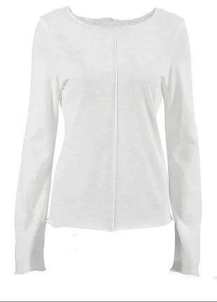 Solid-Color Crew Neck Long-Sleeve Pullover T-Shirt