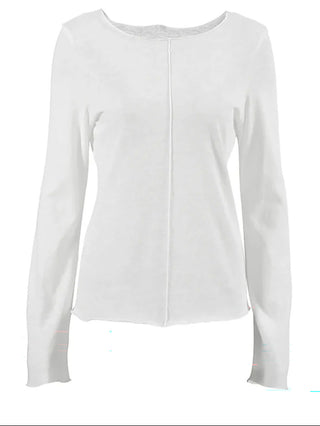 Solid-Color Crew Neck Long-Sleeve Pullover T-Shirt