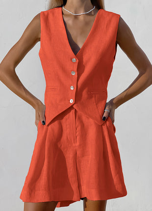 Cotton Vest Wide Leg Shorts Two Piece Outfit