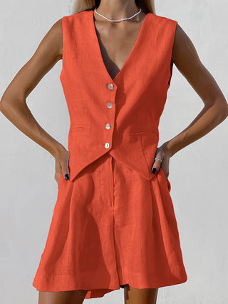 Cotton Vest Wide Leg Shorts Two Piece Outfit
